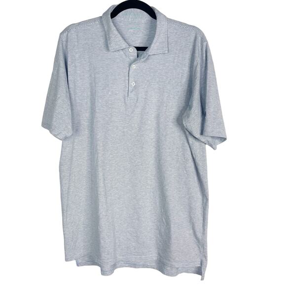 B Draddy Mens Large L Heather Blue White Pencil Striped Pima Cotton Polo Golf - Picture 1 of 6